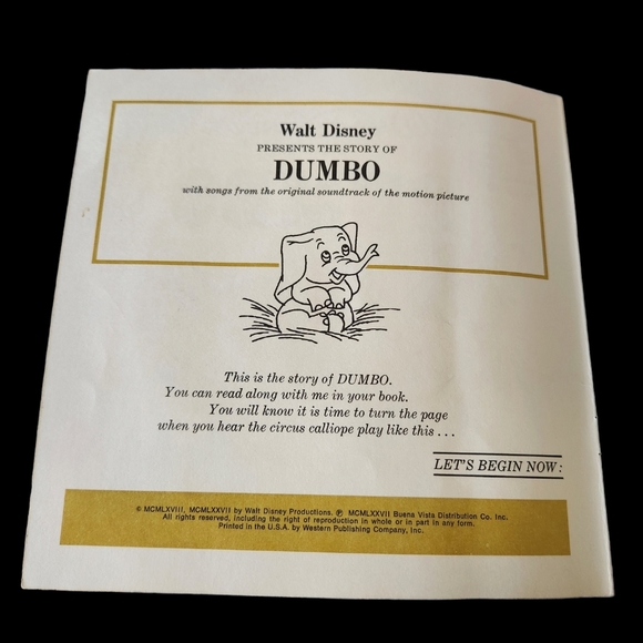 Walt Disney Story of Dumbo #324 Read Along Book and Record - Picture 3 of 5